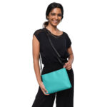 Cute preppy blue teal purse. Vegan faux leather crossbody bags for travel for women, girls, teens.