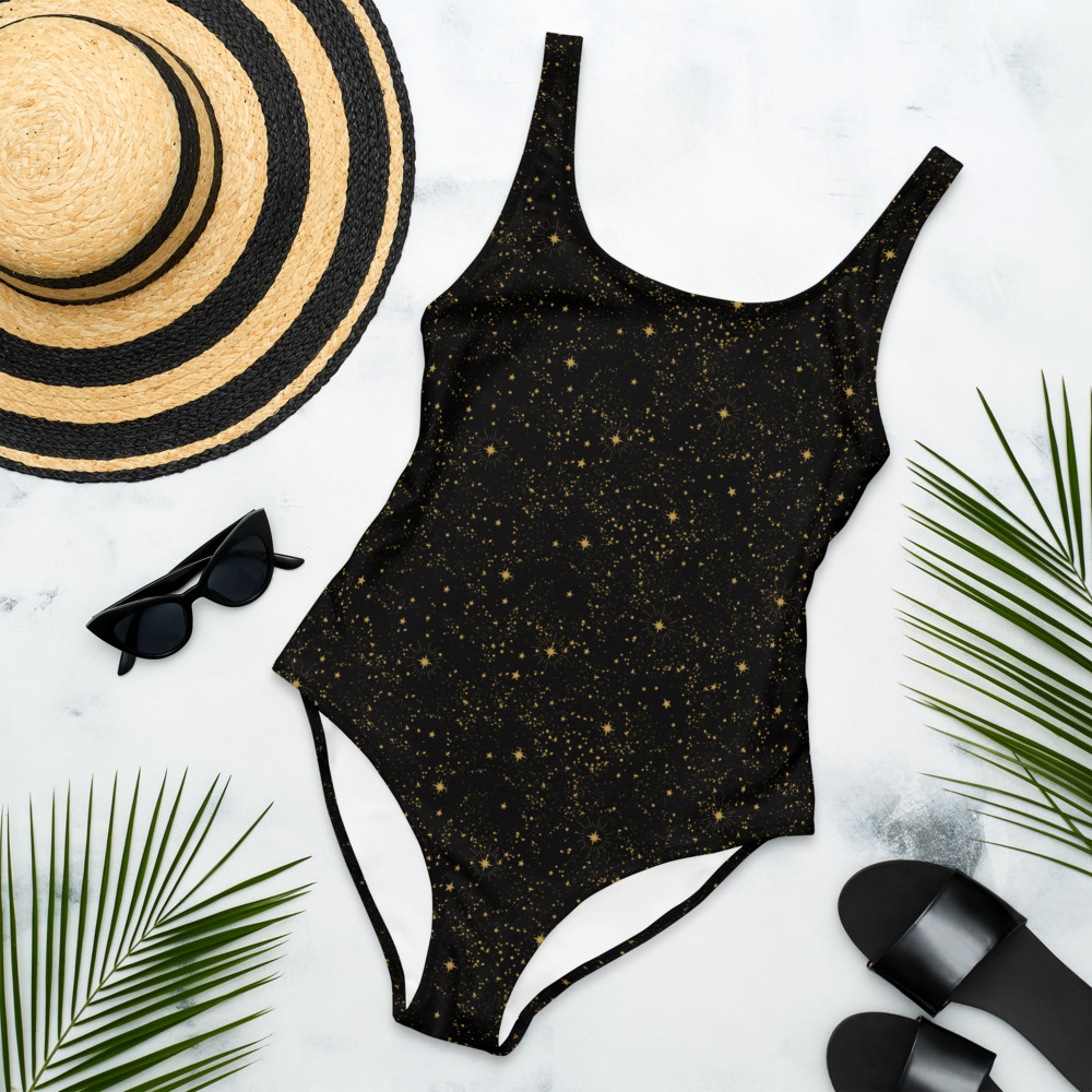 starry night sky space stars celestial one piece swimsuit