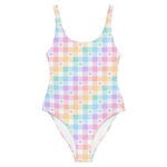 Kawaii rainbow heart kawaii plaid swimsuit, women's cute aesthetic swimwear