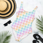 Kawaii rainbow heart kawaii plaid swimsuit, women's cute aesthetic swimwear