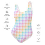 Kawaii rainbow heart kawaii plaid swimsuit, women's cute aesthetic swimwear