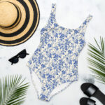 Vintage inspired cottagecore blue floral one piece swimsuit