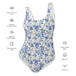 Vintage inspired cottagecore blue floral one piece swimsuit