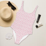 Low back pink swimsuit, one piece swimsuit sweet cute aesthetic vintage inspired retro cherry, cherries with bow, pinup clothes, outfits, style, swimwear for women