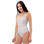 Kawaii clothes women's swimwear with cute mermaid pearl pattern. Pink swimsuits for women.