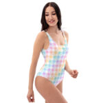 Kawaii rainbow heart kawaii plaid swimsuit, women's cute aesthetic swimwear