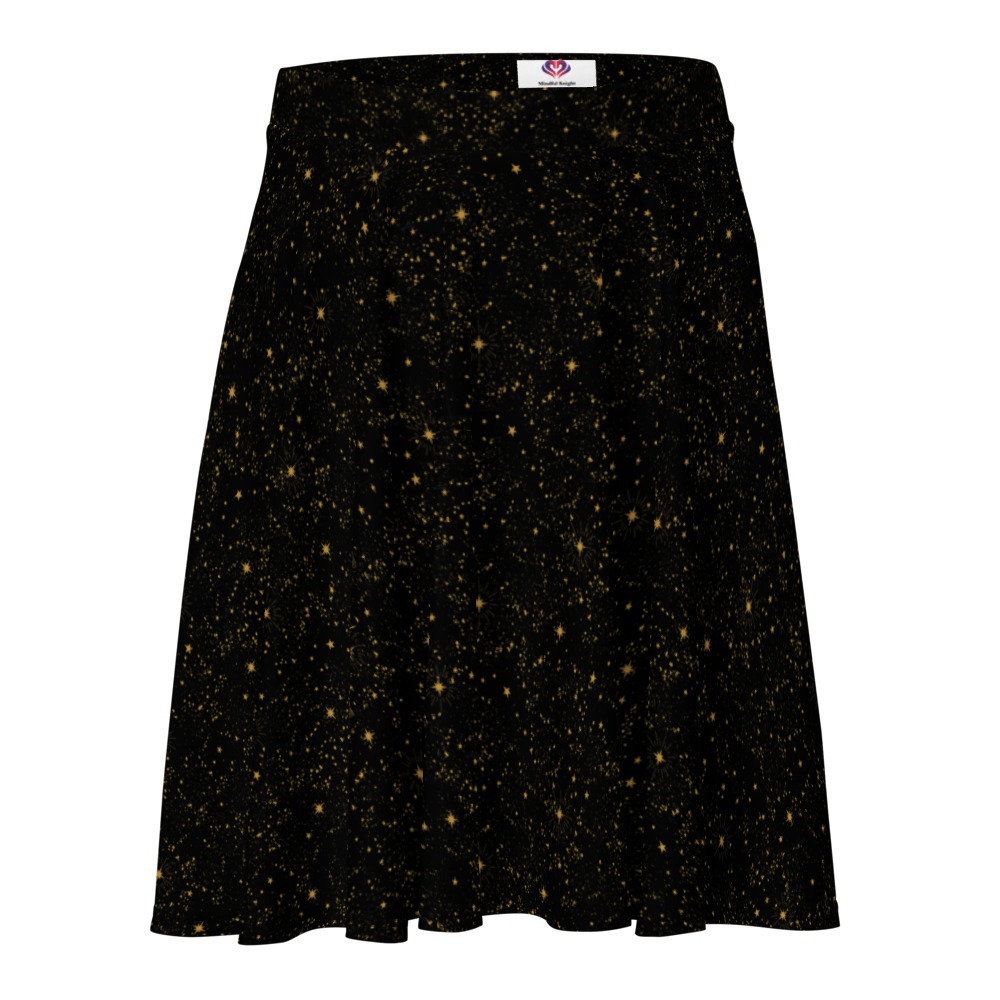 Black and gold retro vintage inspired starry night skirt sky deep outer space flare skater mini skirt