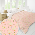 duck duvet cover, kawaii home decor, pink with yellow duck, cottagecore home