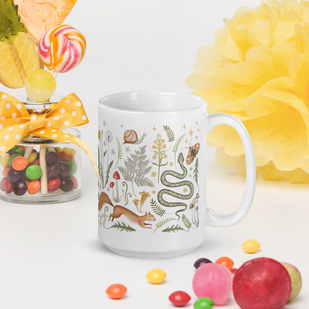 Fall Autumn Cottagecore Mug, Ceramic, Microwave Dishwasher Safe Farm Decor with Animals Nature Floral