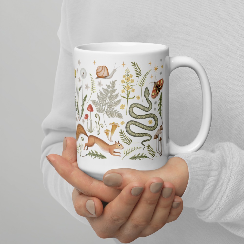 Fall Autumn Cottagecore Mug, Ceramic, Microwave Dishwasher Safe Farm Decor with Animals Nature Floral