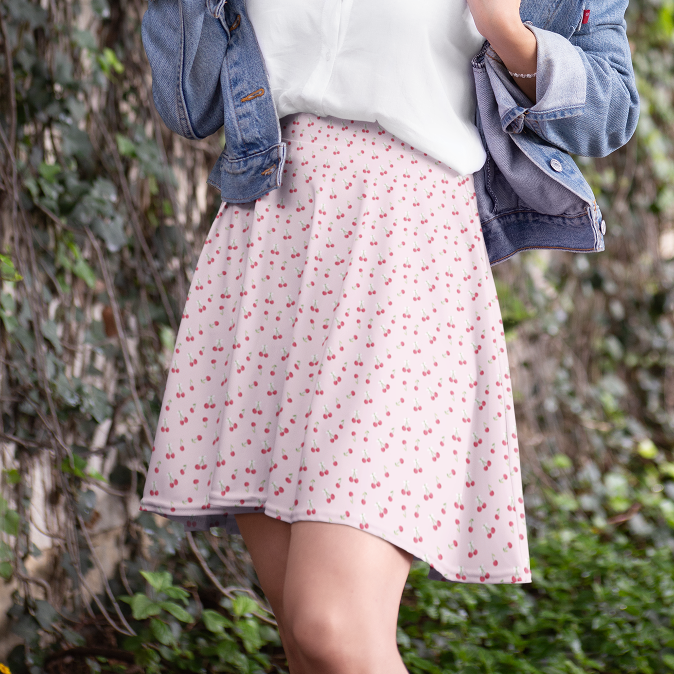 Retro Cherry Skirt, Pink Cherries with Bows