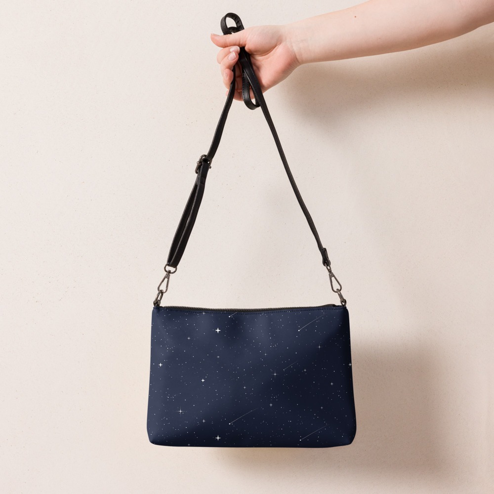 Celestial Crossbody Bag, Starry Night Purse with Shooting Stars, Dark Navy, Outer Space, Bags for Women