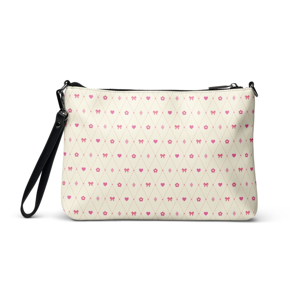 Preppy Crossbody Bag, Pink Purse with Straps. Cross body bags for women and teens. Add this convertible clutch and shoulder plaid purse, with bow, heart, and diamond accents, to your Valentine's Day clothing collection for your next date night outfit. See more preppy and kawaii clothes from Mindful Knight.