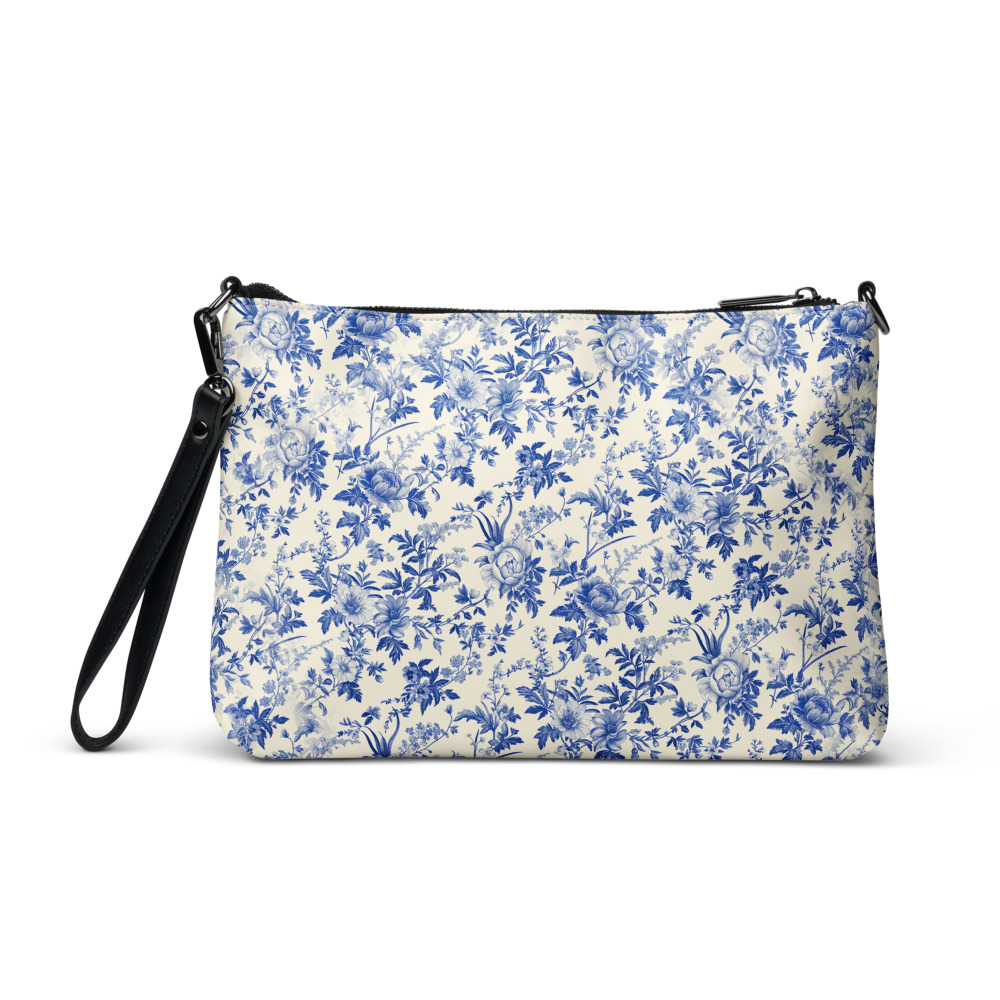 Vintage inspired blue floral purse. Cottagecore vegan faux leather crossbody bags for travel for women, girls, teens.