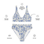 blue floral bikini, two piece swimsuit, high waisted women's swimwear