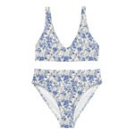 blue floral bikini, two piece swimsuit, high waisted women's swimwear