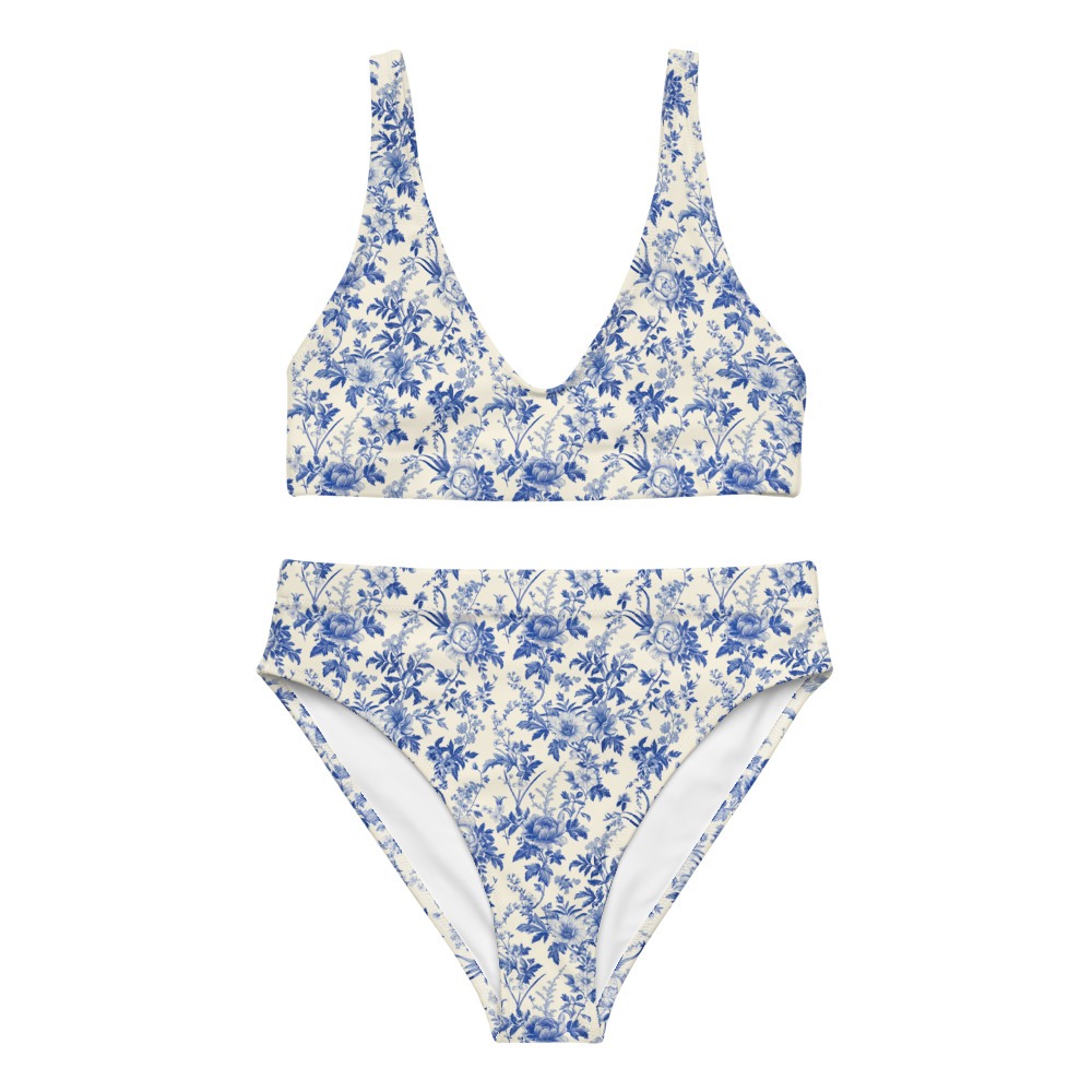 Floral Two-Piece Swimsuit, Lovely Vintage Blue Bikini