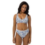 blue floral bikini, two piece swimsuit, high waisted women's swimwear