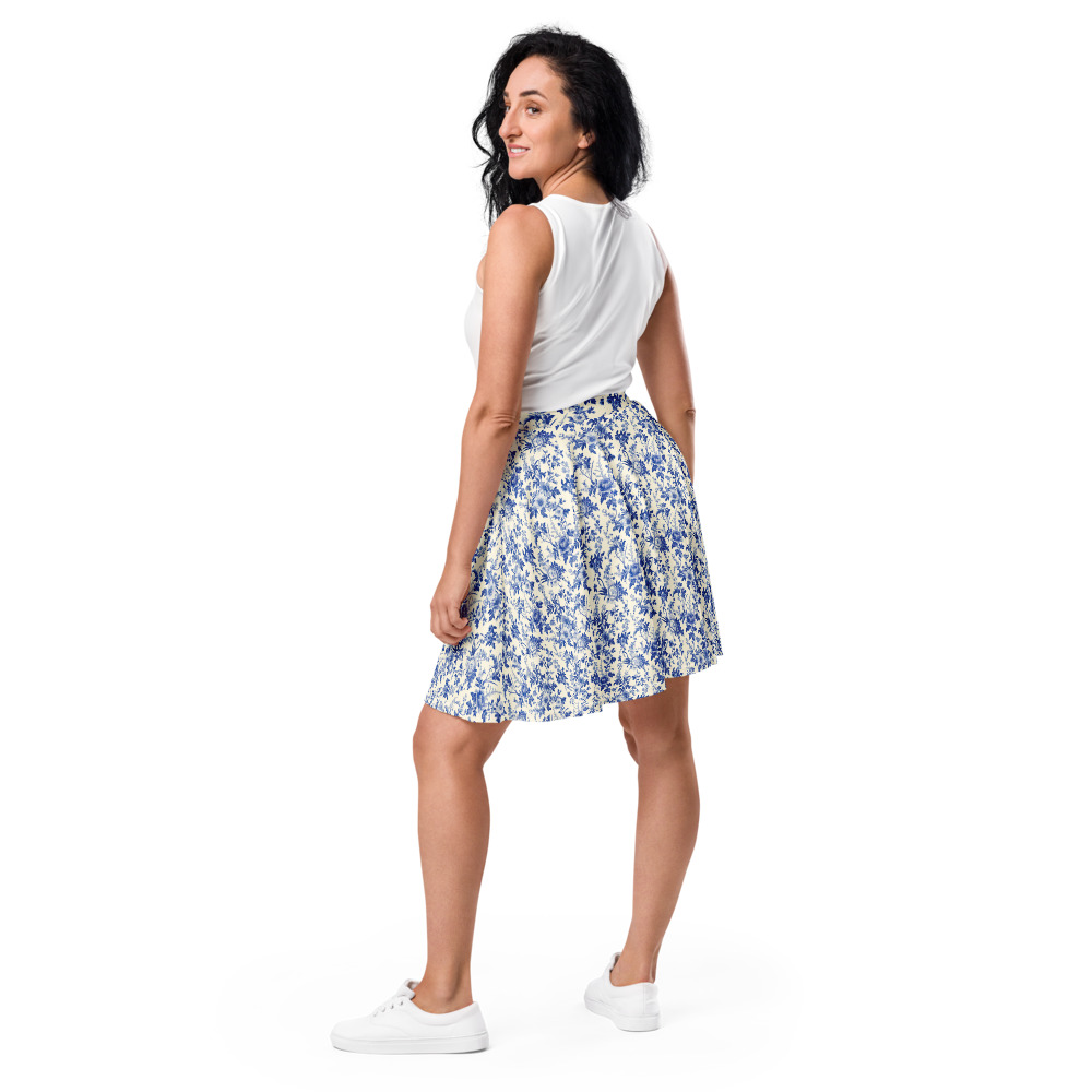 Blue floral skirt, flare skater vintage inspired cottagecore mini skirt, cottage core dress and outfits