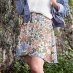 blue and pink floral skirt, mini skirts for women, flare skater skirt