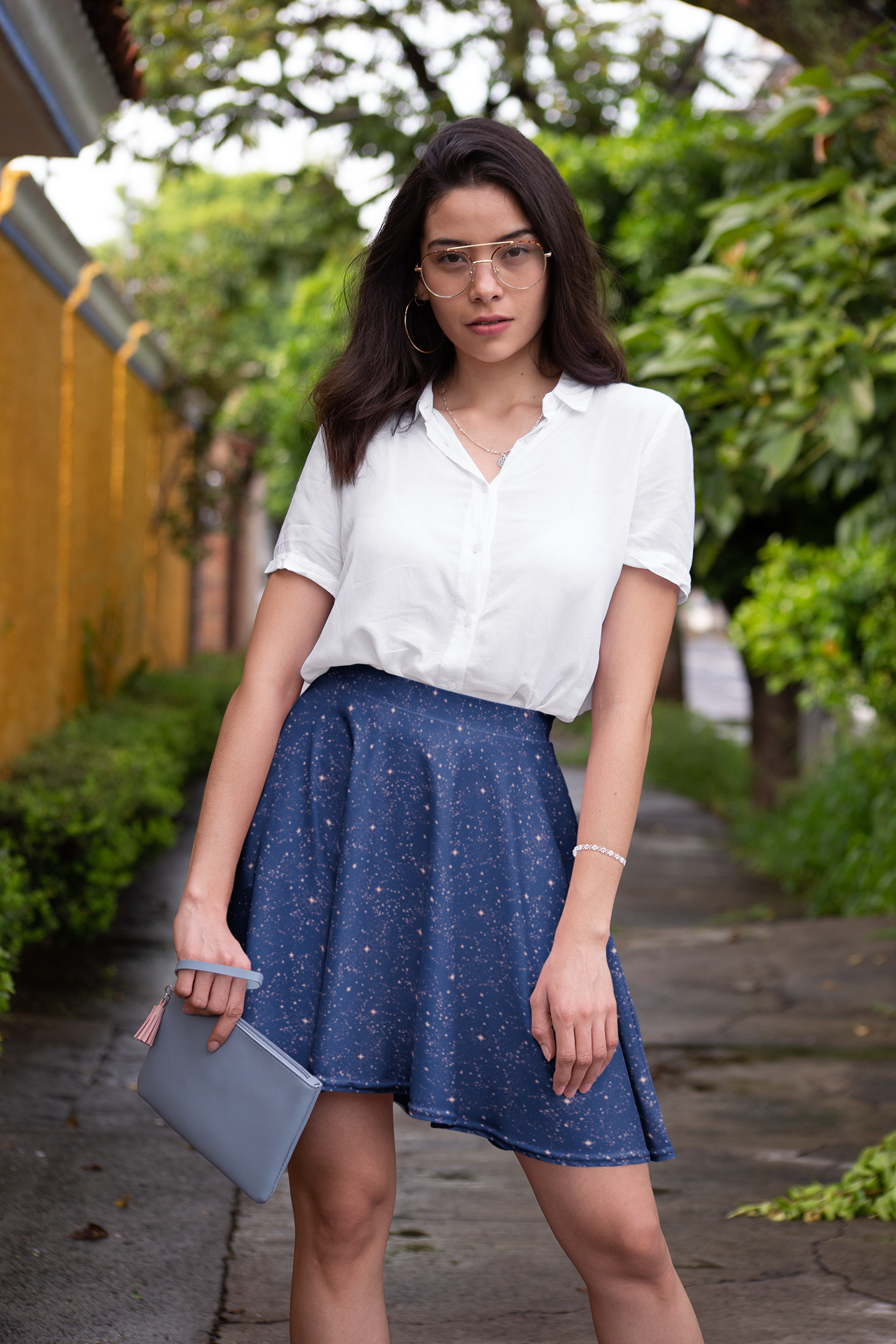 Vintage inspired, retro starry night outer space skirt, blue constellation night sky mini skirt