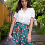 Kawaii clothes, green frog skirt with red mushrooms, cottagecore mini skirts