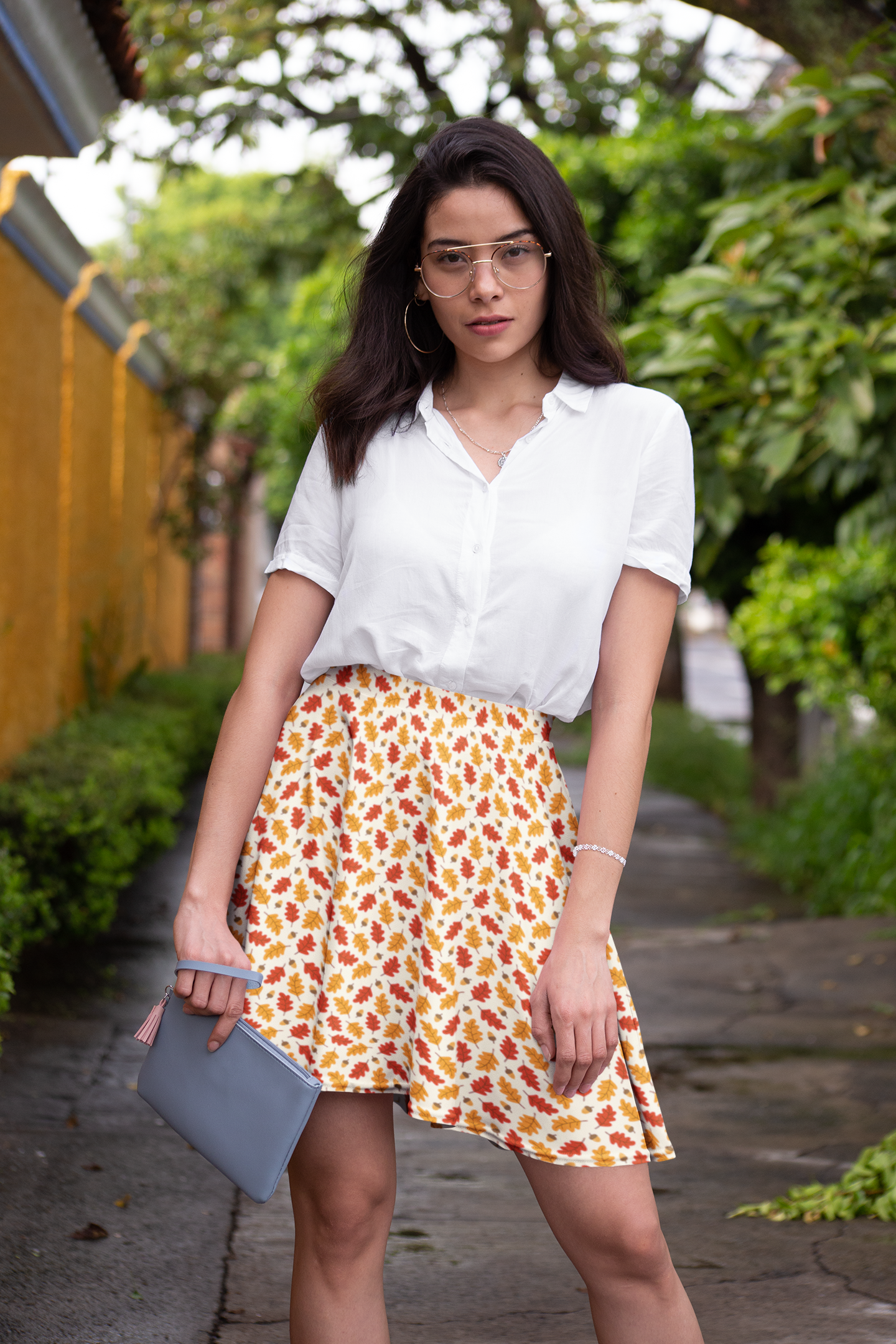 Orange and white Thanksgiving skirt, mini skirts for fall and Autumn, falling leaves