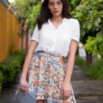 blue and pink floral skirt, mini skirts for women, flare skater skirt