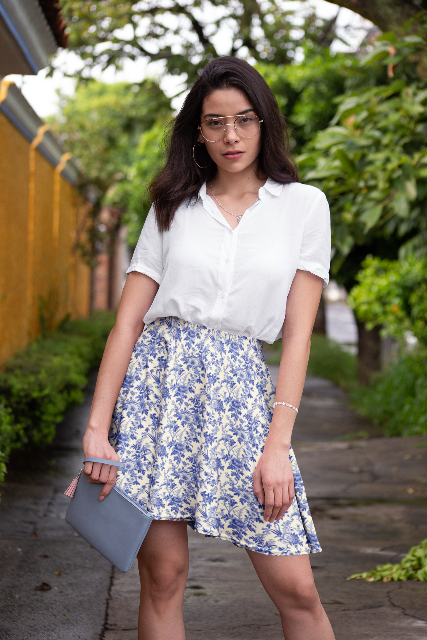 Blue floral skirt, flare skater vintage inspired cottagecore mini skirt, cottage core dress and outfits