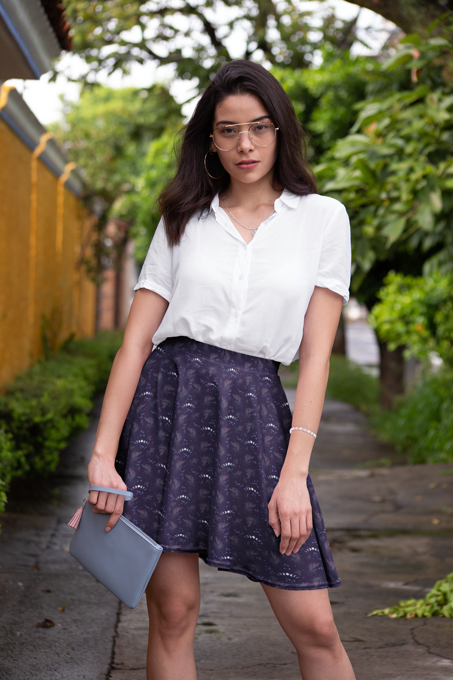 Cottagecore moon skirt, navy blue moon phases purple cottage core witchy constellation mini skirts