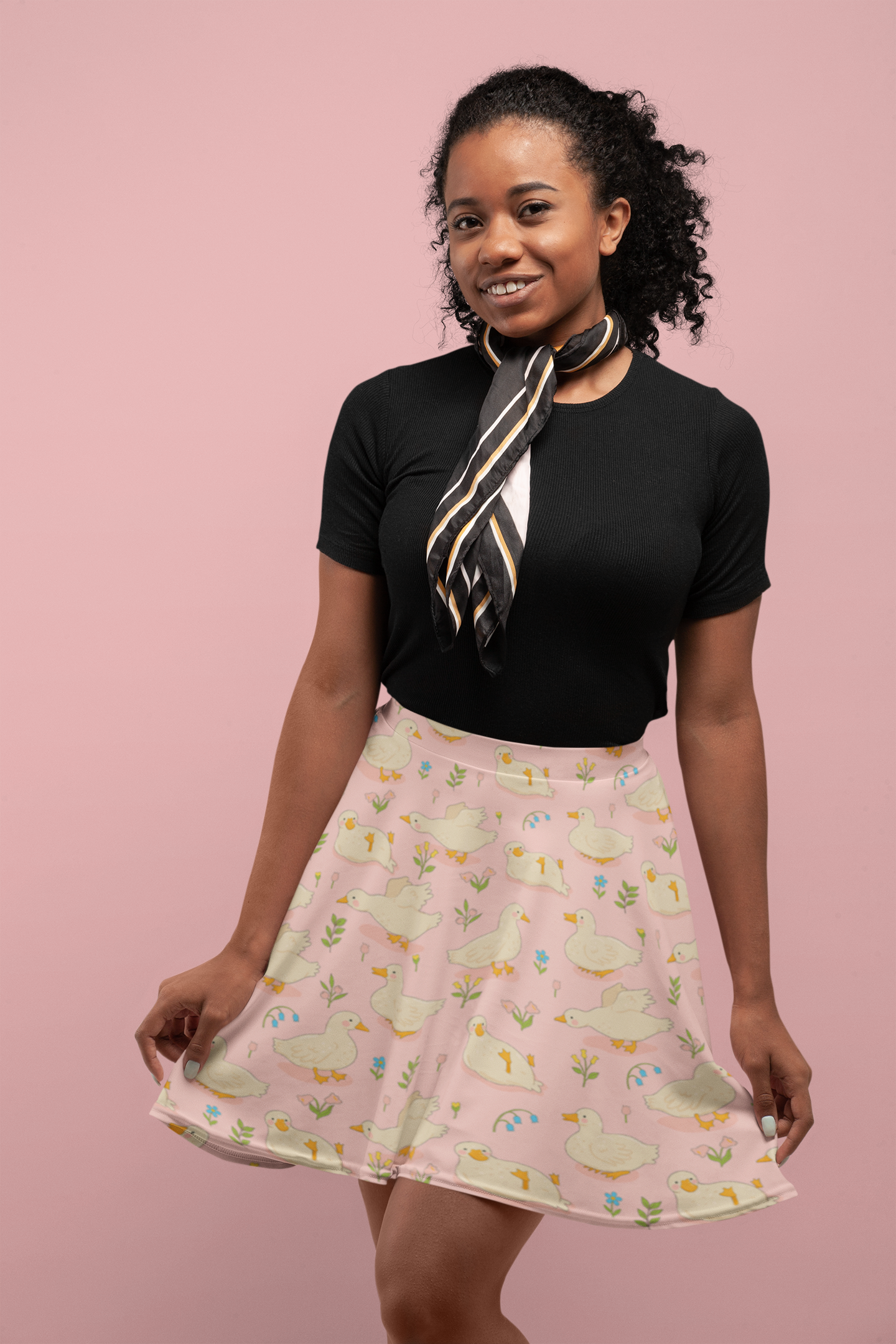 kawaii clothes, pink kawaii duck skirt, mini skirt in petite, standard, and plus size skirts