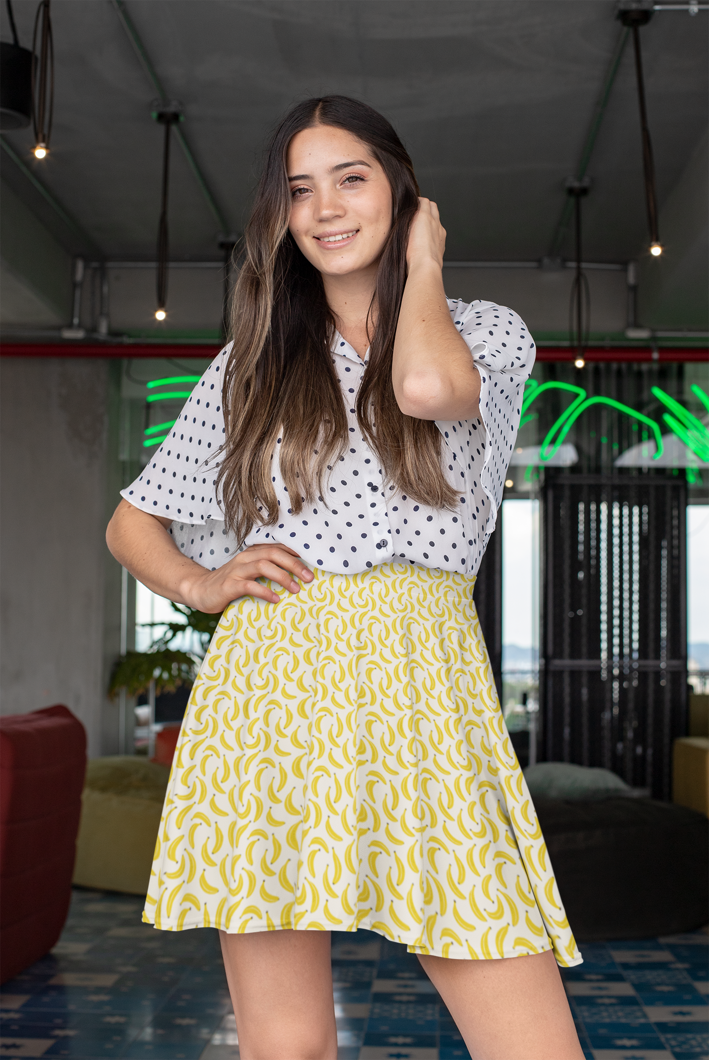 yellow banana skirt, retro and vintage inspired tropical fruit skirt